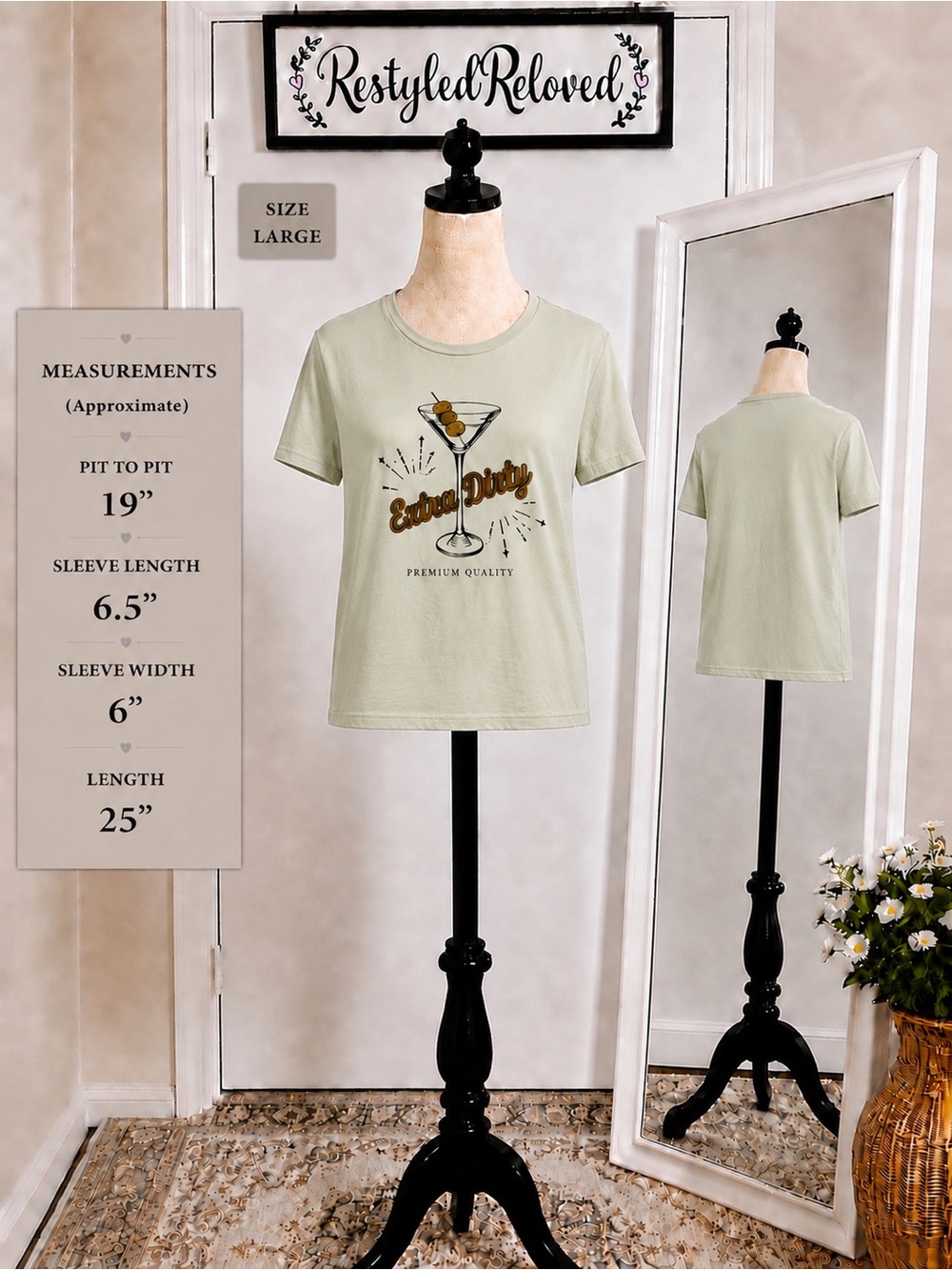 🍸 Lucky Brand “Extra Dirty” Graphic T-Shirt – Sage Green – Size Small – NWT